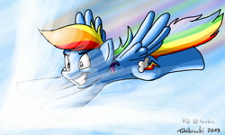 Size: 1024x614 | Tagged: safe, artist:tobibrocki, imported from derpibooru, rainbow dash, female, flying, solo