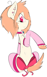 Size: 1167x1920 | Tagged: dead source, safe, artist:kryptchild, imported from derpibooru, oc, oc only, oc:peachy dreams, bow, clothes, collar, commission, crossdressing, freckles, male, socks, solo, trap