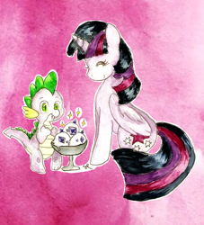 Size: 1000x1103 | Tagged: safe, artist:chiuuchiuu, imported from derpibooru, spike, twilight sparkle, alicorn, pony, female, mare, traditional art, twilight sparkle (alicorn)