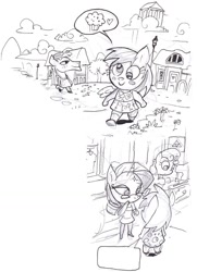 Size: 746x1033 | Tagged: safe, artist:jowyb, artist:jowybean, imported from derpibooru, carrot cake, derpy hooves, rarity, sweetie belle, pegasus, pony, animal crossing, female, mare, monochrome