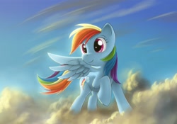 Size: 2000x1400 | Tagged: safe, artist:bioniclegahlok, imported from derpibooru, rainbow dash, cloud, cloudy, female, freedom, sky, solo, sun
