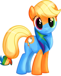 Size: 1024x1282 | Tagged: safe, artist:goldennove, imported from derpibooru, applejack, rainbow dash, cute, female, fusion, looking at you, simple background, solo, sparkles experiments, what has magic done, what has science done