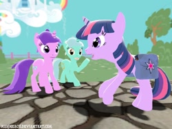 Size: 1024x768 | Tagged: safe, artist:marineacu, imported from derpibooru, amethyst star, lyra heartstrings, sparkler, twilight sparkle, 3d, gmod, ponyville, saddlbags