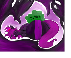 Size: 704x576 | Tagged: safe, artist:thefimp, imported from derpibooru, oc, oc only, changeling, changeling queen, big belly, changeling overfeeding, chunkling, fat, heartsong, purple changeling, queen, solo