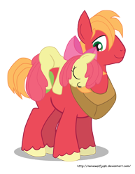 Size: 5100x6600 | Tagged: safe, artist:naivewolfjosh, imported from derpibooru, apple bloom, big macintosh, earth pony, pony, absurd resolution, apple bloom riding big macintosh, carrying, male, ponies riding ponies, riding, simple background, stallion, transparent background, vector