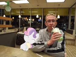 Size: 1024x768 | Tagged: safe, imported from derpibooru, sweetie belle, human, brony, glasses, irl, irl human, milkshake, photo, ponies in real life