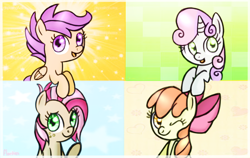 Size: 812x512 | Tagged: safe, artist:flarities, imported from derpibooru, apple bloom, babs seed, scootaloo, sweetie belle, cute, cutie mark crusaders