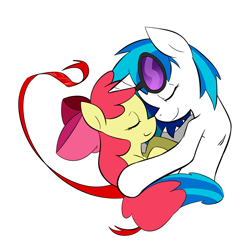 Size: 1000x1000 | Tagged: safe, artist:graphic-lee, imported from derpibooru, apple bloom, dj pon-3, vinyl scratch, crack shipping, female, lesbian, shipping, vinylbloom