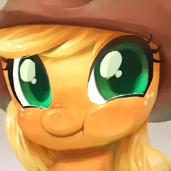 Size: 768x768 | Tagged: safe, artist:frali, imported from derpibooru, applejack, earth pony, pony, close-up, cute, female, jackabetes, pixiv, portrait, scrunchy face, solo