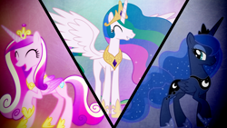 Size: 1920x1080 | Tagged: safe, artist:aumashy, imported from derpibooru, princess cadance, princess celestia, princess luna, vector, wallpaper