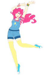 Size: 691x1156 | Tagged: safe, artist:zombie-octopus, imported from derpibooru, pinkie pie, human, converse, female, humanized, overalls, shoes, solo, wristband