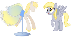 Size: 2073x1070 | Tagged: safe, artist:tashimenefuseart, imported from derpibooru, derpy hooves, pegasus, pony, clothes, dress, dress stand, female, gala dress, mare, solo