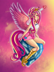 Size: 3000x3997 | Tagged: safe, artist:lulubellart, imported from derpibooru, princess cadance, human, crystal heart, female, horned humanization, humanized, solo, tailed humanization, winged humanization