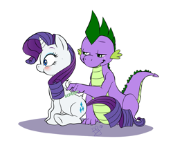 Size: 997x827 | Tagged: safe, artist:pia-sama, imported from derpibooru, rarity, spike, pony, unicorn, back scratching, blushing, female, male, mare, noodle arms, older, scratching, scrunchy face, shipping, sparity, straight