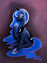 Size: 900x1200 | Tagged: safe, artist:murphylaw4me, artist:scarletvye, imported from derpibooru, princess luna, bedroom eyes, colored, female, looking at you, raised hoof, sitting, smiling, solo