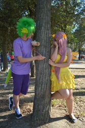 Size: 640x960 | Tagged: safe, artist:bakakawaicosplay0o0, imported from derpibooru, fluttershy, spike, human, cosplay, female, flutterspike, irl, irl human, male, photo, shipping, straight