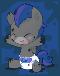 Size: 798x1000 | Tagged: safe, artist:cuddlehooves, imported from derpibooru, oc, oc only, oc:wordsmith, pony, baby, baby pony, diaper, foal, ink, poofy diaper, solo