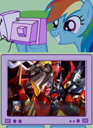 Size: 438x600 | Tagged: safe, imported from derpibooru, rainbow dash, aussenseiter, daizengar, exploitable meme, meme, obligatory pony, super robot wars, tv meme