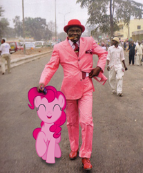 Size: 385x465 | Tagged: safe, imported from derpibooru, pinkie pie, human, africa, irl, irl human, photo, sapeur, smiling