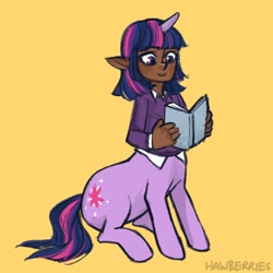 Size: 400x400 | Tagged: safe, artist:leoniexli, imported from derpibooru, twilight sparkle, centaur, taur, book, centaur twilight, dark skin, female, reading, solo