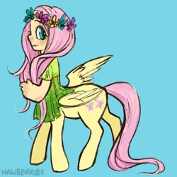 Size: 400x400 | Tagged: safe, artist:leoniexli, imported from derpibooru, fluttershy, centaur, centaurshy, clothes, female, floral head wreath, simple background, solo