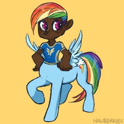 Size: 400x400 | Tagged: safe, artist:leoniexli, imported from derpibooru, rainbow dash, centaur, dark skin, female, solo