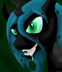 Size: 831x961 | Tagged: safe, artist:crazyhuskyarchie, imported from derpibooru, queen chrysalis, changeling, changeling queen, fangs, female, solo