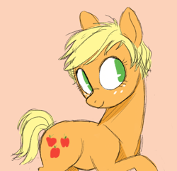 Size: 600x579 | Tagged: safe, artist:toodles3702, imported from derpibooru, applejack, alternate hairstyle, female, pixie cut, short hair, short mane, simple background, solo