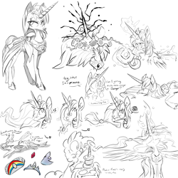 Size: 2000x2000 | Tagged: safe, artist:xenon, imported from derpibooru, pinkie pie, rainbow dash, alicorn, alicornified, foodplay, princess, race swap, rainbowcorn, sketch dump, text