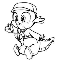 Size: 500x538 | Tagged: safe, artist:queencold, imported from derpibooru, spike, dutch, male, monochrome, simple background, sketch, solo, stereotype, transparent background, tulip