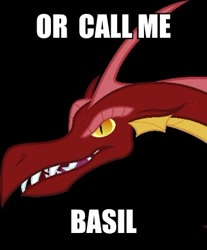 Size: 329x397 | Tagged: safe, imported from derpibooru, basil, dragon, image macro, male, meme, solo