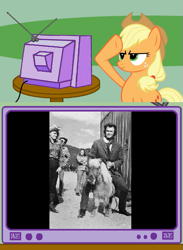 Size: 563x771 | Tagged: safe, imported from derpibooru, applejack, clint eastwood, exploitable meme, irl, irl horse, irl pony, meme, obligatory pony, photo, tv meme