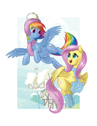 Size: 1024x1325 | Tagged: safe, artist:lemondevil, imported from derpibooru, fluttershy, rainbow dash, female, flutterdash, lesbian, shipping