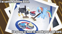 Size: 1280x720 | Tagged: safe, imported from derpibooru, rainbow dash, bald eagle, eagle, curling, image macro, text