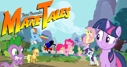 Size: 1224x653 | Tagged: safe, artist:flare-chaser, imported from derpibooru, applejack, fluttershy, pinkie pie, rainbow dash, rarity, spike, twilight sparkle, crossover, duck tales, ducktales, mane seven, mane six, scrooge mcduck