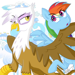 Size: 800x800 | Tagged: safe, artist:flutterbases, imported from derpibooru, gilda, rainbow dash, griffon, female, gildash, lesbian, shipping