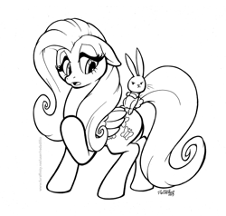 Size: 728x694 | Tagged: safe, artist:redadillio, imported from derpibooru, angel bunny, fluttershy, monochrome