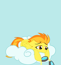 Size: 639x670 | Tagged: safe, artist:okiedokielokie, imported from derpibooru, spitfire, pegasus, pony, ask-mlpspitfire, aviator goggles, cloud, eyebrows, female, folded wings, goggles, lying down, mare, on a cloud, prone, sad, solo, tumblr, wings