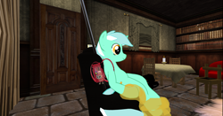 Size: 1368x715 | Tagged: safe, imported from derpibooru, lyra heartstrings, pony, unicorn, backpack, bag charm, female, indoors, mare, randoseru, second life, sitting, sitting lyra, solo