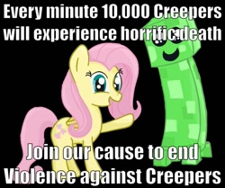 Size: 901x755 | Tagged: safe, imported from derpibooru, fluttershy, creeper, down with molestia, drama, image macro, minecraft, public service announcement