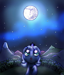 Size: 1200x1400 | Tagged: safe, artist:nedemai, imported from derpibooru, princess luna, alicorn, pony, :o, female, filly, looking up, mare in the moon, moon, night, open mouth, scenery, solo, woona