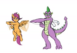 Size: 1560x1080 | Tagged: safe, artist:lurking tyger, imported from derpibooru, scootaloo, spike, clothes, older, older spike, pose, scarf