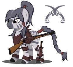 Size: 1440x1321 | Tagged: safe, artist:ruhisu, imported from derpibooru, oc, oc only, zebra, gun, rifle, solo