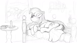 Size: 1600x900 | Tagged: safe, artist:sean mirrsen, imported from derpibooru, twilight sparkle, bed, candle, crying, female, monochrome, sketch, solo