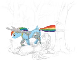 Size: 1100x900 | Tagged: safe, artist:sean mirrsen, imported from derpibooru, rainbow dash, oc, cyborg, prosthetics, steampunk, wip