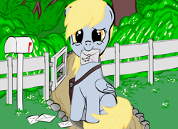 Size: 1048x762 | Tagged: safe, artist:eternyan, imported from derpibooru, derpy hooves, pegasus, pony, female, letter, mare, mouth hold, solo, underp