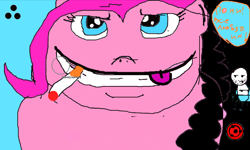 Size: 1186x712 | Tagged: safe, imported from derpibooru, pinkie pie, cigarette, crappy art, fat, flockdraw, not salmon, quality, stylistic suck, wat