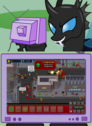 Size: 511x700 | Tagged: safe, imported from derpibooru, changeling, zombie, city, coin, exploitable meme, flash game, infectonator, infectonator 2, meme, obligatory pony, tv meme, video game