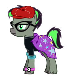 Size: 428x484 | Tagged: safe, imported from derpibooru, oc, oc only, pony, pony creator, beret, clothes, donut steel, flash, game, glasses, hat, hipster, male, solo, stallion, unshorn fetlocks, watch