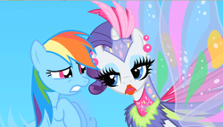 Size: 766x434 | Tagged: safe, imported from derpibooru, screencap, rainbow dash, rarity, sonic rainboom (episode), scared